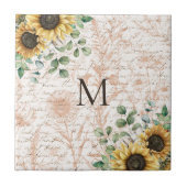 Mit Monogramm Vintages Sonnenblumendekoupage Fliese (Vorderseite)