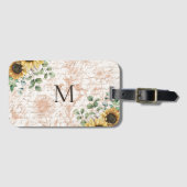 Mit Monogramm Vintages Sonnenblumendekoupage Gepäckanhänger (Vorderseite (Horizontal))