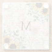 Mit Monogramm Vintages Sonnenblumendekoupage Glasuntersetzer (Rückseite)
