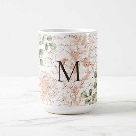 Mit Monogramm Vintages Sonnenblumendekoupage Kaffeetasse (Mittel)