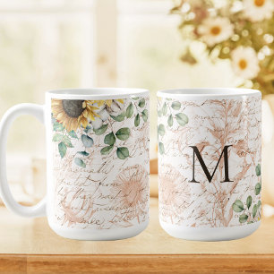 Mit Monogramm Vintages Sonnenblumendekoupage Kaffeetasse