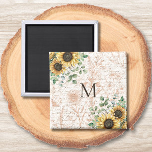Mit Monogramm Vintages Sonnenblumendekoupage Magnet