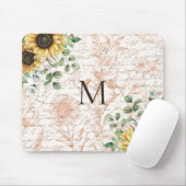 Mit Monogramm Vintages Sonnenblumendekoupage Mousepad (Mit Mouse)