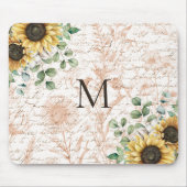 Mit Monogramm Vintages Sonnenblumendekoupage Mousepad (Vorne)
