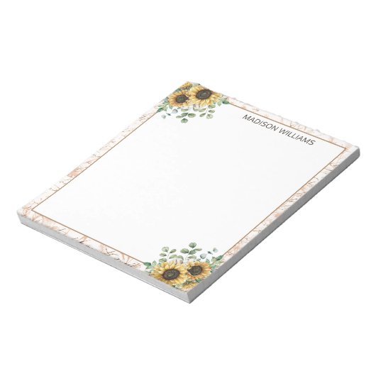 Mit Monogramm Vintages Sonnenblumendekoupage Notizblock (Rotiert)