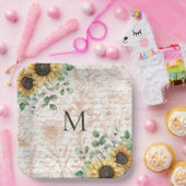 Mit Monogramm Vintages Sonnenblumendekoupage Pappteller (Party)