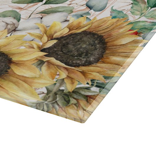 Mit Monogramm Vintages Sonnenblumendekoupage Schneidebrett (Ecke)