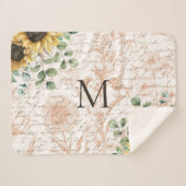 Mit Monogramm Vintages Sonnenblumendekoupage Sherpadecke (Vorderseite (Horizontal))
