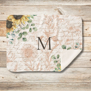 Mit Monogramm Vintages Sonnenblumendekoupage Sherpadecke