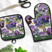 Mit Monogramm Violett-Blume Hübsche Gemusterte Blü Ofenhandschuh & Topflappen-Set