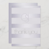 Mit Monogramm Violett-Silberschimmer-Streifen Dankeskarte (Vorne/Hinten)