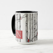 Mit Monogramm Vogelbäume und Vögel des Roten Kardi Tasse (Vorderseite Links)