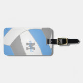 mit Monogramm Volleyball, blau, grau Gepäckanhänger (Vorderseite horizontal)