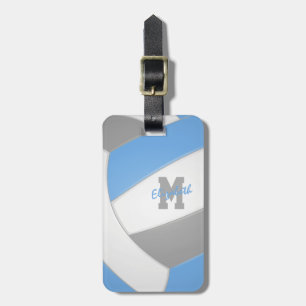 mit Monogramm Volleyball, blau, grau Gepäckanhänger