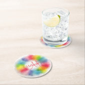 Mit Monogramm Vorlage Benutzerdefiniert Regenbogen Runder Pappuntersetzer (Vor Ort)