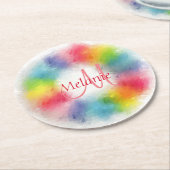 Mit Monogramm Vorlage Benutzerdefiniert Regenbogen Runder Pappuntersetzer (Angewinkelt)