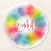 Mit Monogramm Vorlage Benutzerdefiniert Regenbogen Runder Pappuntersetzer (Vorderseite)