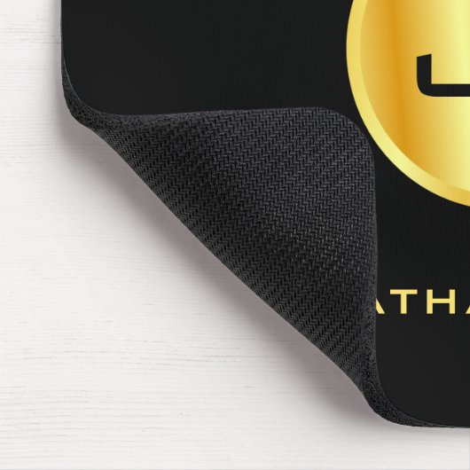 Mit Monogramm Vorlage elegant Schwarz und Gold Mousepad (Ecke)