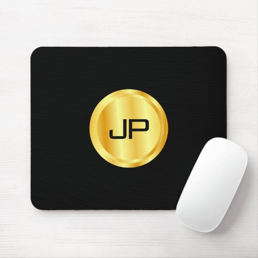 Mit Monogramm Vorlage elegant Schwarz und Gold Mousepad (Mit Mouse)