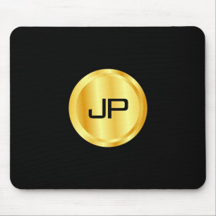 Mit Monogramm Vorlage elegant Schwarz und Gold Mousepad