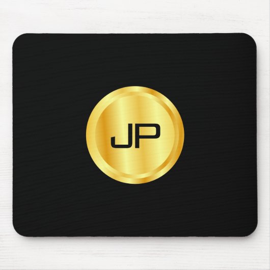 Mit Monogramm Vorlage elegant Schwarz und Gold Mousepad (Vorne)