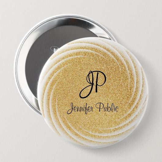 Mit Monogramm Vorlage Elegante Imitate Gold Glitze Button (Vorne & Hinten)