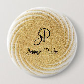 Mit Monogramm Vorlage Elegante Imitate Gold Glitze Button (Vorderseite)