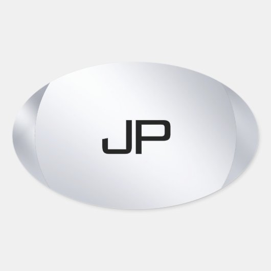 Mit Monogramm Vorlage für den Silber-Look Ovaler Aufkleber (Vorderseite)