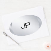 Mit Monogramm Vorlage für den Silber-Look Ovaler Aufkleber (Umschlag)