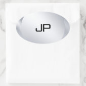 Mit Monogramm Vorlage für den Silber-Look Ovaler Aufkleber (Tasche)