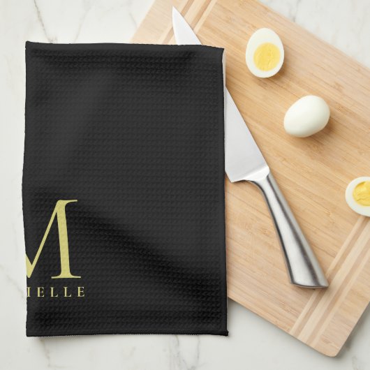 Mit Monogramm Vorlage für personalisiert Schwarz-G Geschirrtuch (Viertel Falte)
