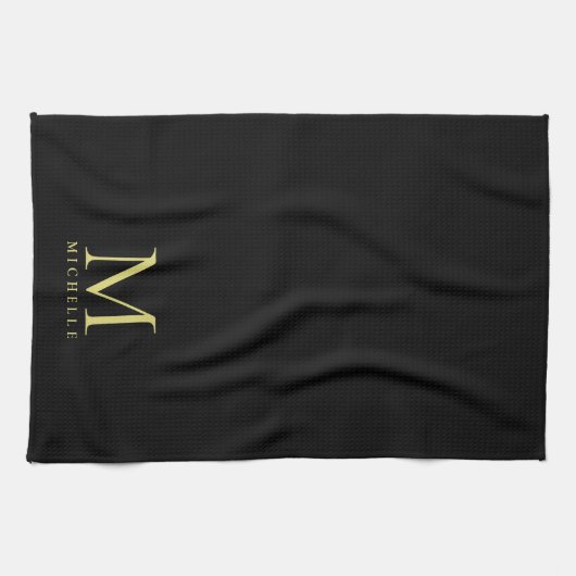 Mit Monogramm Vorlage für personalisiert Schwarz-G Geschirrtuch (Horizontal)