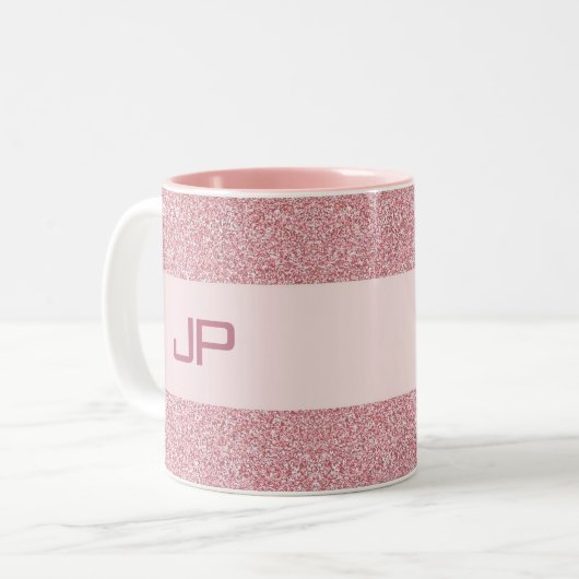 Mit Monogramm Vorlage für Rose Gold Glitzer Zweifarbige Tasse (Vorderseite Links)