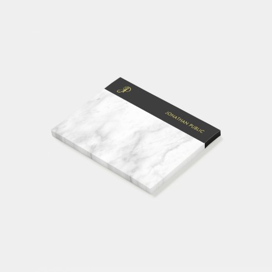 Mit Monogramm Vorlage Weißes Marmorschwarz Post-it Klebezettel (angewinkelt)