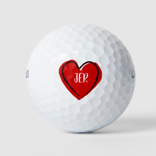 Mit Monogramm Vorläufe für moderne Herzvorlage rot Golfball (Vorderseite)