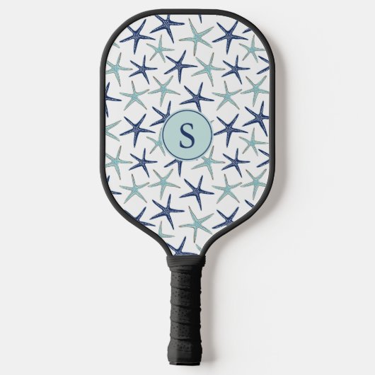 Mit Monogramm Vorstöße an der blauen Küste Pickleball Schläger (Rückseite)