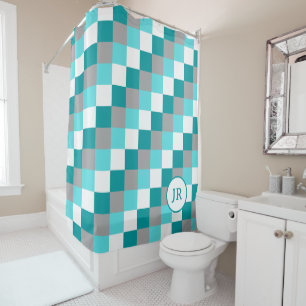 Mit Monogramm Vorstöße zu den Themen Aquamarin und Duschvorhang