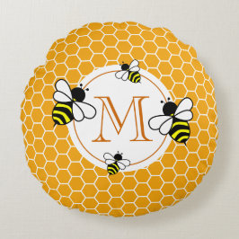Mit Monogramm Wabenmuster mit Bienen Rundes Kissen