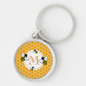 Mit Monogramm Wabenmuster mit Bienen Schlüsselanhänger (Vorne)