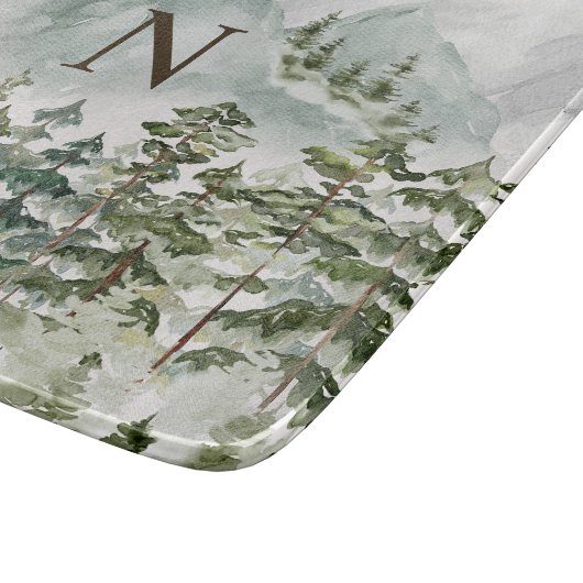 Mit Monogramm Wald und Gebirgslandschaft Wasserfar Schneidebrett (Ecke)