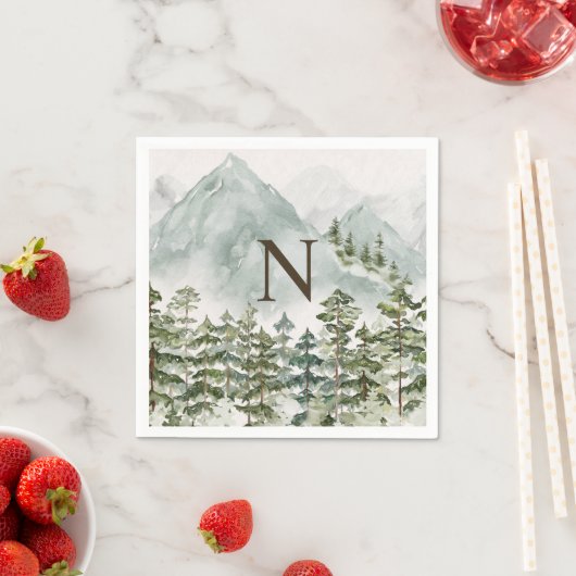 Mit Monogramm Wald und Gebirgslandschaft Wasserfar Serviette (Beispiel)