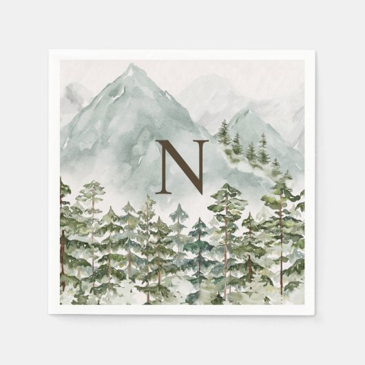 Mit Monogramm Wald und Gebirgslandschaft Wasserfar Serviette (Vorderseite)
