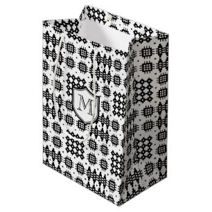Mit Monogramm walisisches Tapestmuster Schwarz auf Mittlere Geschenktüte