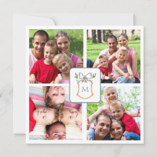 Mit Monogramm Wappen 4 Foto, blau und weiß Feiertagskarte