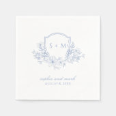 Mit Monogramm Wappen Blauer Blume Serviette (Vorderseite)