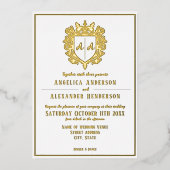 Mit Monogramm Wappen-Hochzeit Folieneinladung (Vorderseite)