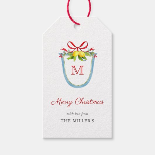 Mit Monogramm Wappen mit Lemons Frohe Weihnachten Geschenkanhänger (Vorderseite)