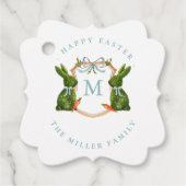 Mit Monogramm Wappen Topiary Bunny Oster Geschenkanhänger (Vorderseite)