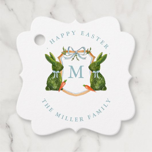 Mit Monogramm Wappen Topiary Bunny Oster Geschenkanhänger (Vorderseite)