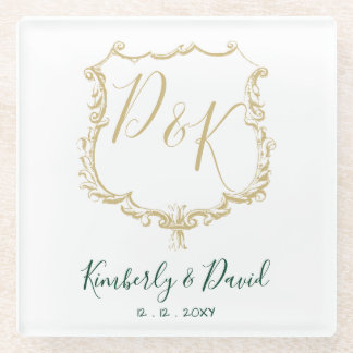 Mit Monogramm Wappen und Waldgrüne Hochzeit Glasuntersetzer